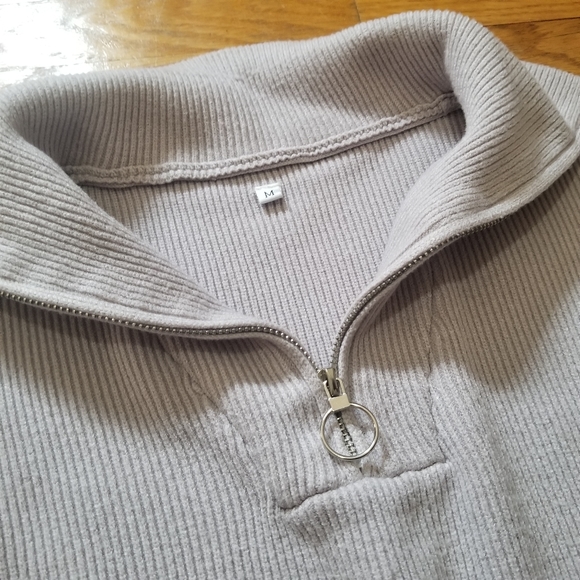 Womens Ribbed Gray Slouchy Relaxed Pullover Quarter Zip Sweater Med - Picture 3 of 11